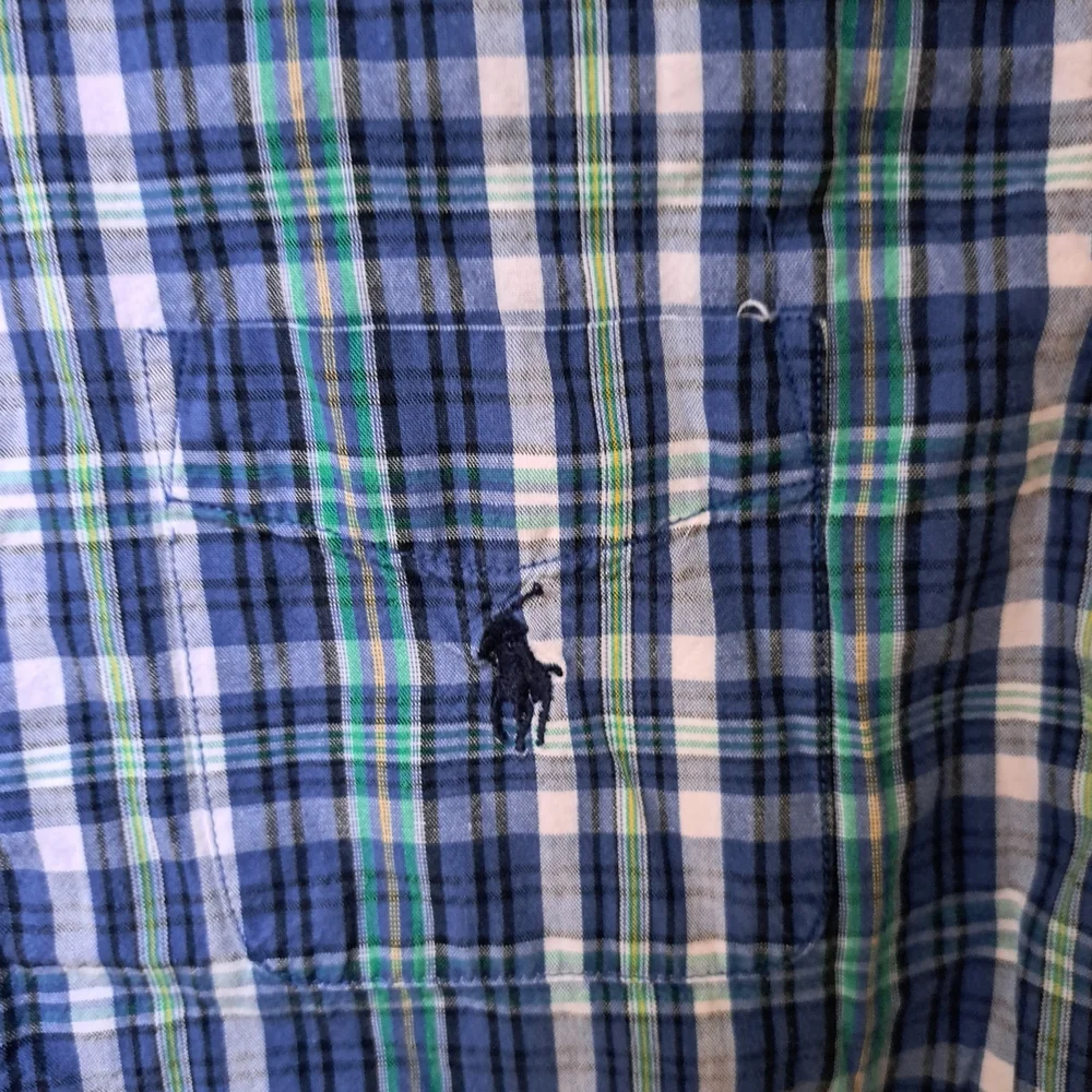 Ralph Lauren Boys Blue Green Plaid Short Sleeve Button Down Shirt Size 7‎ Cotton